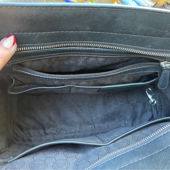 Michael Kors Selma Leather Color Block Blue Black Satchel Handbag Medium - Picture 7 of 7